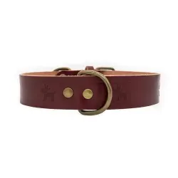 Collar de cuero premium clasic para perros color cereza