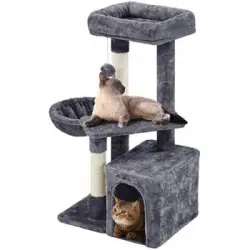 Árbol Rascador Para Gatos Torre Para Gatos Gris Oscuro Con Poste Cesta