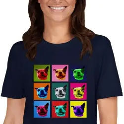 Mascochula camiseta mujer warhol personalizada con tu macota azul marino