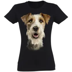 Camiseta Jack Russell pelo largo para mujer color Negro