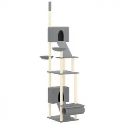 Árbol Rascador Para Gatos Suelo A Techo Gris Claro 277-303 Cm Vidaxl