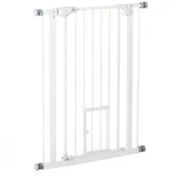 Barrera Seguridad Perros De Acero Plástico 74-80x91,4cm-pawhut.blanco