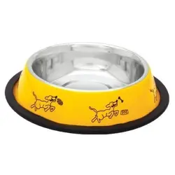 Comedero antideslizante de acero inoxidable amarillo para perros