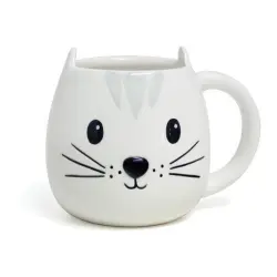 Taza Kitty en forma de cabeza de gato color blanco