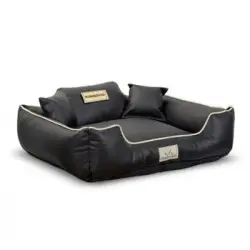 Cama Para Perro Kingdog Corralito 100x75cm Eco Cuero Color Negro