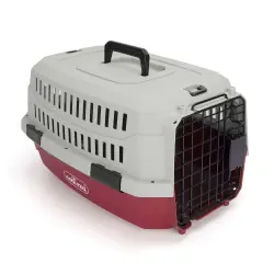 Nobleza Transportin Gato Perro Pequeño, Transportin para Gatos Perro Portátil y Transpirable, Mascotas Perros Gatos Accesorios, Transportín de Plástico, 47x31x26 CM, Rojo & Gris