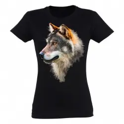 Camiseta Mujer Lobo perfil color Negro