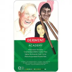 Derwent Academy Caja metálica de 12 Lápices Acuarelables Tono Piel