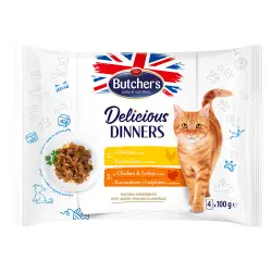 Butcher's Delicious Dinners para gatos 32 x 100 g - Mix: Pollo, pollo y pavo