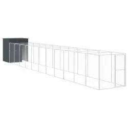 Caseta Perros Con Corral Acero Galvanizado Gris 165x1271x181 Cm Vidaxl