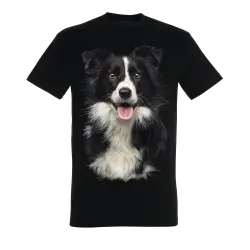 Camiseta unisex negra con estampado border collie