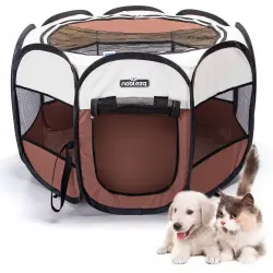 Nobleza - Parque Plegable para Perros, Portátil Parque para Perros,   Impermeable Parque de Juego de Tela Oxford, Jaula Octagonal para Cachorros, Gatos, Perros, Conejos, 92x92x58cm(Marrón)