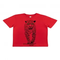 Animal totem camiseta manga corta algodón orgánico jaguar rojo para niños