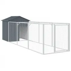 Caseta Perros Con Tejado Acero Galvanizado Gris 117x405x123 Cm Vidaxl