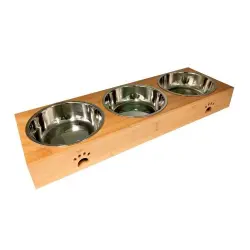 Edipets comedero triple madera para perros y gatos