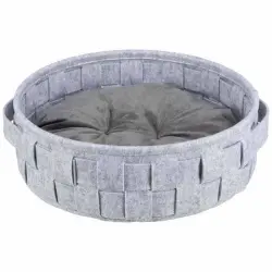 Cama redonda con cojín para perros color Gris