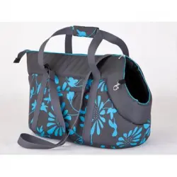 Bolsa De Transporte Para Perro O Gato Talla R2 25x50x27 Grafito Con Flores Azules