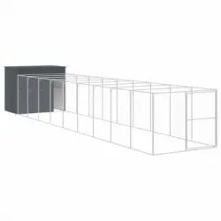 Caseta Perros Con Corral Acero Galvanizado Gris 214x1069x181 Cm Vidaxl