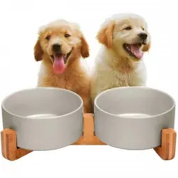 Edipets comedero doble de porcelana gris para mascotas