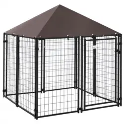 Perrera Exterior De Metal Tela Oxford 141x141x153 Cm-pawhut. Negro