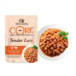 Wellness Core Tender Cuts pollo y pavo sobre en salsa para gatos