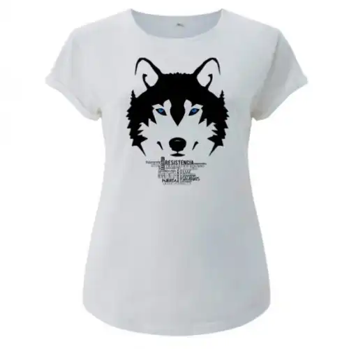 Camiseta manga corta mujer algodón lobo color Blanco