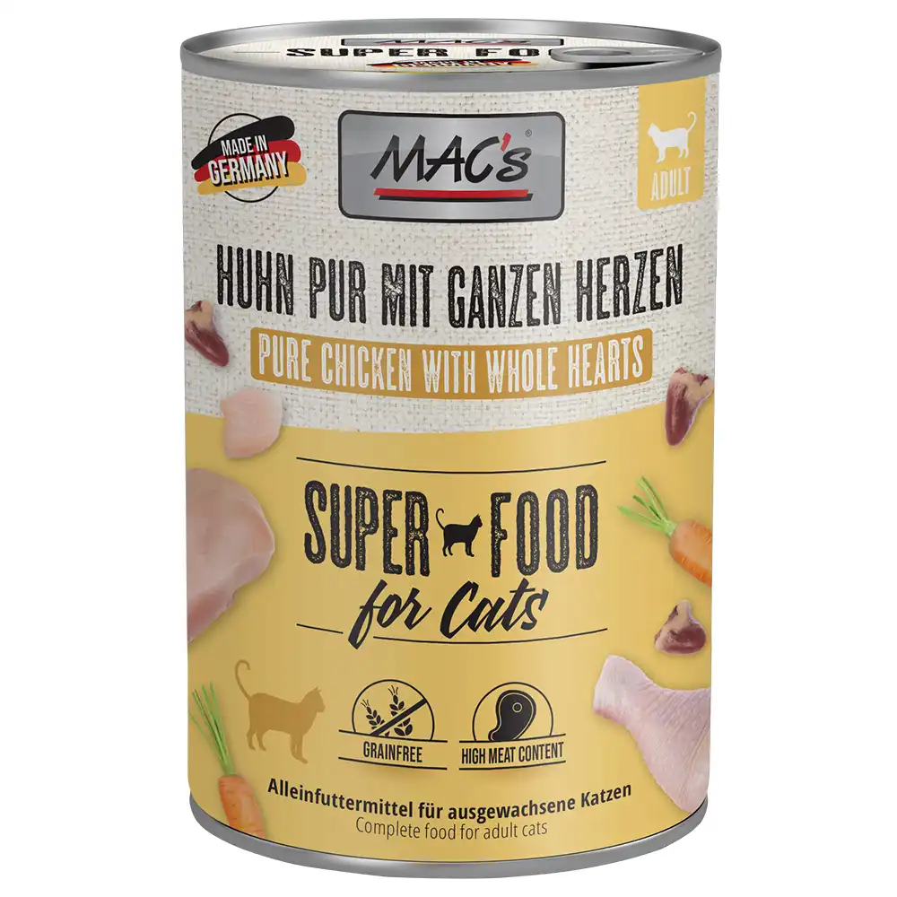 MAC's 6 x 400 g en latas para gatos - Puro pollo con corazones de pollo enteros