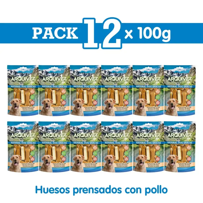 Huesos prensados con pollo 100g Snack para perros, Unidades 12 unidades