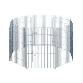 Parque Para Cachorros 8 Vallas De Acero 63x91 Cm - Pawhut. Plata