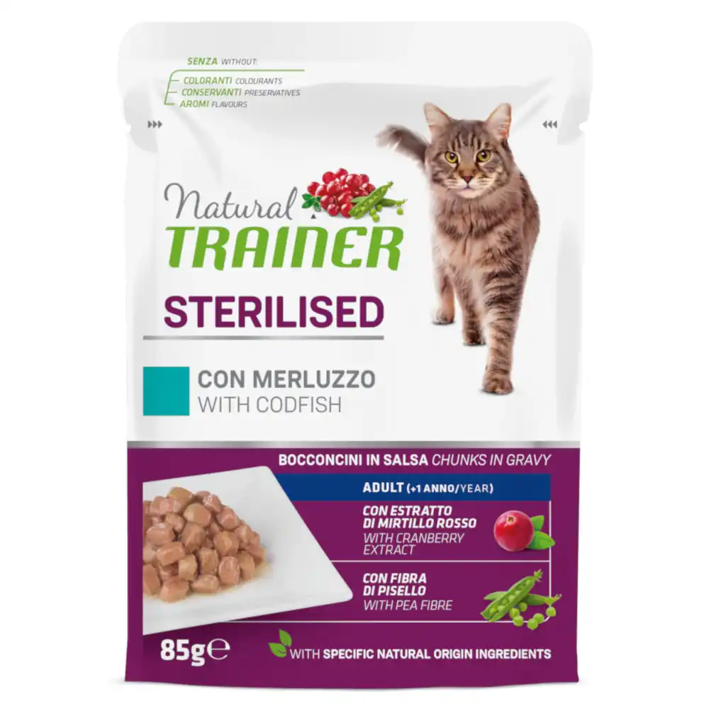 Trainer Natural Adult Sterilised con merluza sobre 85 gr.