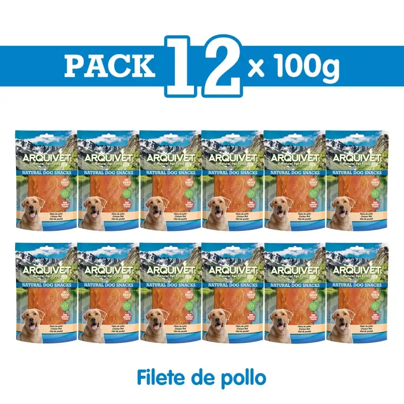 Filete de pollo 100 g Snack para perros, Unidades 12 unidades