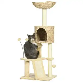 Árbol Para Gatos Pawhut Espadañas Sisal Algodón 45x40x116 Cm Beige