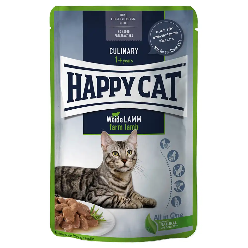 Happy Cat Pouch Carne en salsa 12 x 85 g  - Cordero de pasto