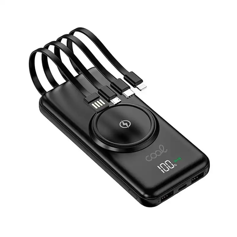 Cool Powerbank 10.000 mAh 4 Conexiones + Carga Inalámbrica Negro