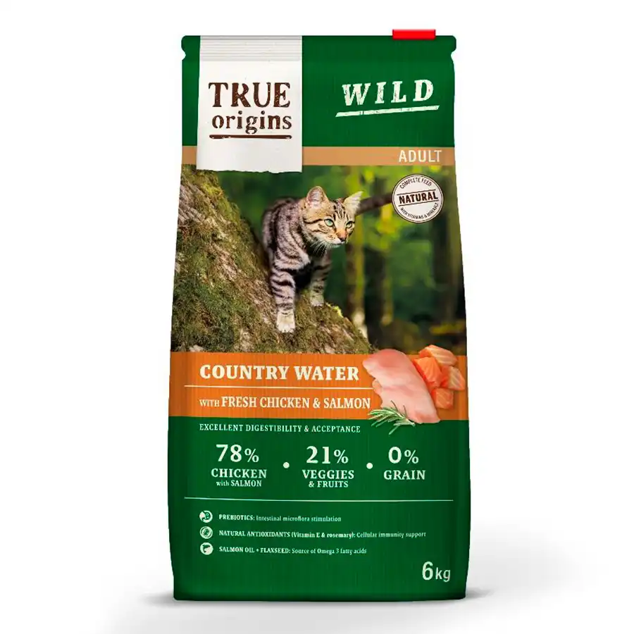 True Origins Adult Wild Country Water Pollo y Salmón pienso para gatos