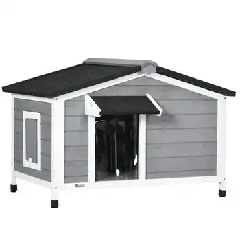 Caseta Para Perros De Madera De Abeto 97x72x65 Cm-pawhut. Gris