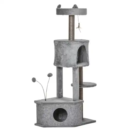 PawHut Árbol Rascador con Cueva Gris para gatos