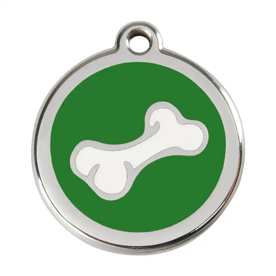 Placa identificativa Acero Inoxidable Esmalte Comic Hueso Verde para perros