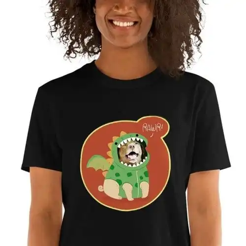 Mascochula camiseta mujer dino personalizada con tu mascota negra