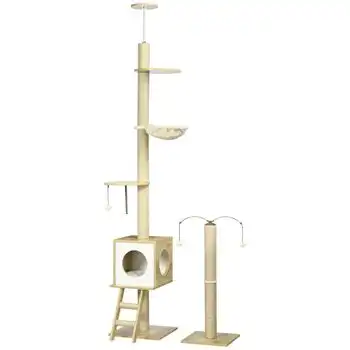 Árbol Gatos De Madera Felpa Algodón Pp Yute 40x40x285cm-pawhut.beige