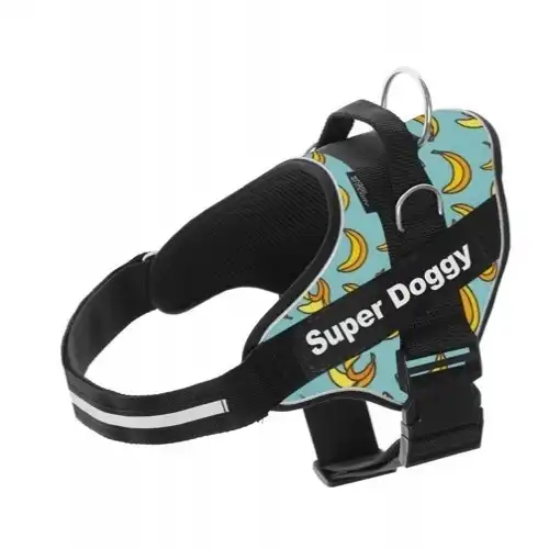 Arnés Super Doggy personalizado estampado bananas color Azul