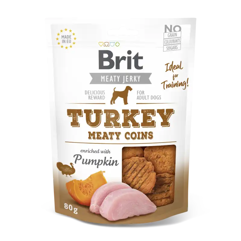 Brit jerky snack meaty coins pavo premios para perro, Peso 80 Gr