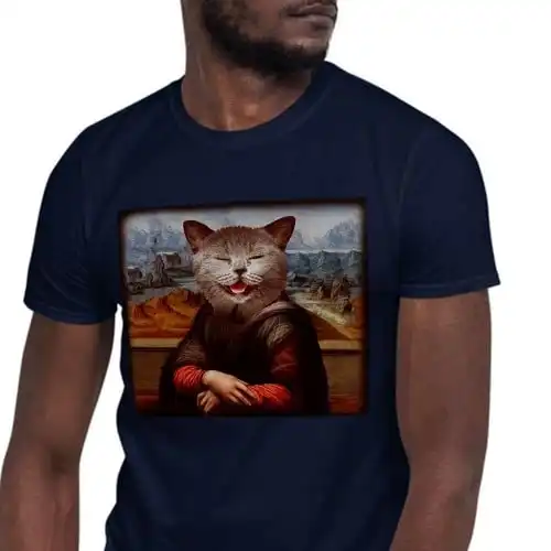 Mascochula camiseta hombre la gioconda personalizada con tu mascota azul marino