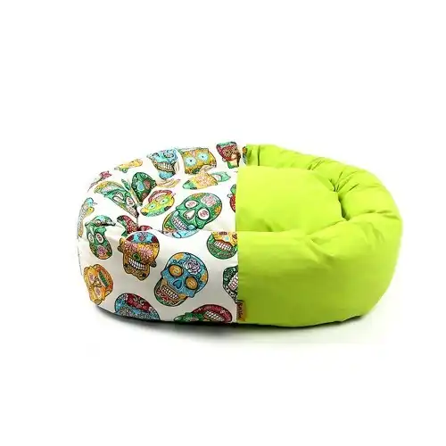 Cuna Donut Calavera Mexicana para perros color Verde