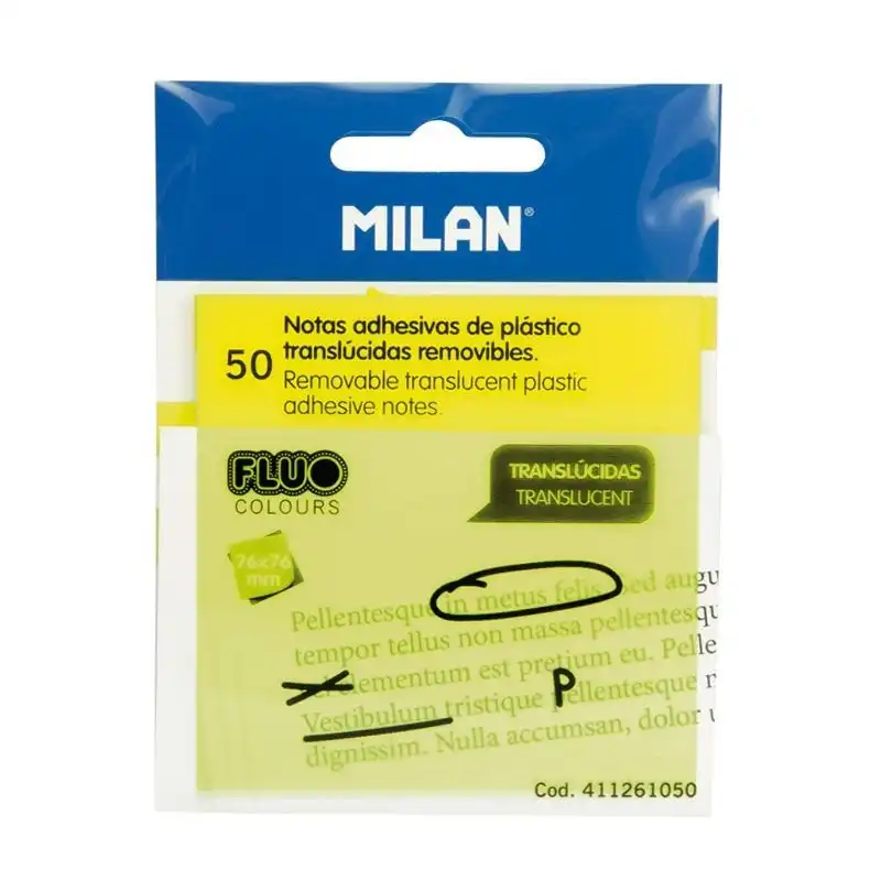 Milan Caja de 18 Blocs de Notas Adhesivas Translúcidas 7.6x7.6cm Amarillo