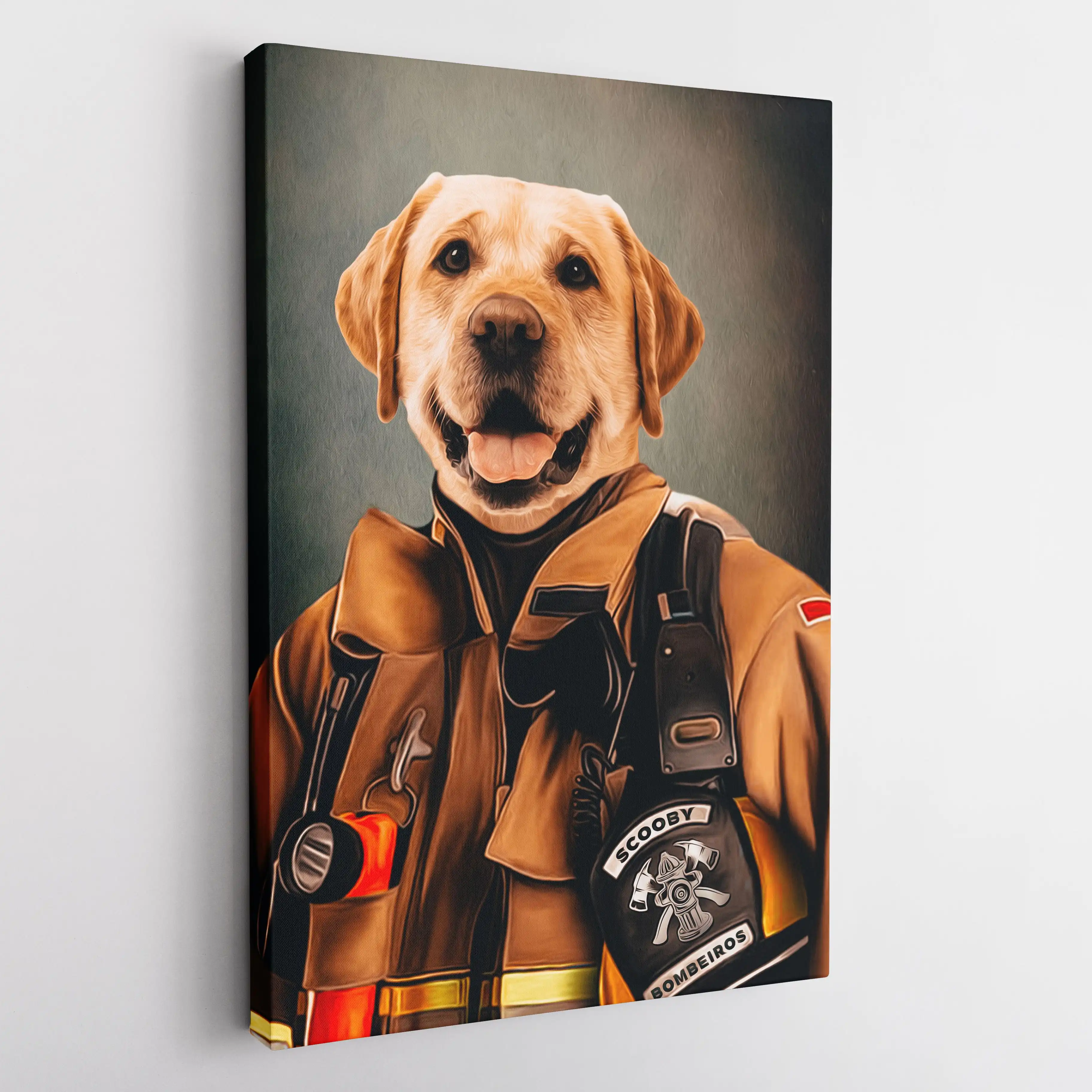 Pet Story Retrato Personalizado de Mascota Lienzo Bombero