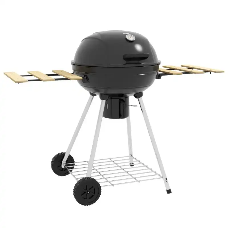 Outsunny Barbacoa de Carbón con 2 Ruedas Estantes Plegables 117x68x91cm Negra
