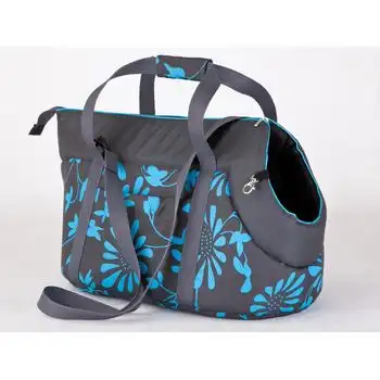 Bolsa De Transporte Para Perro O Gato Talla R3 30x58x32 Grafito Con Flores Azules