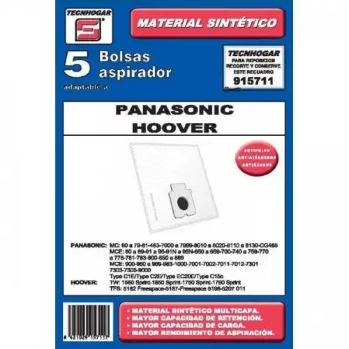 Tecnhogar Bolsas para aspiradora Panasonic y Hoover