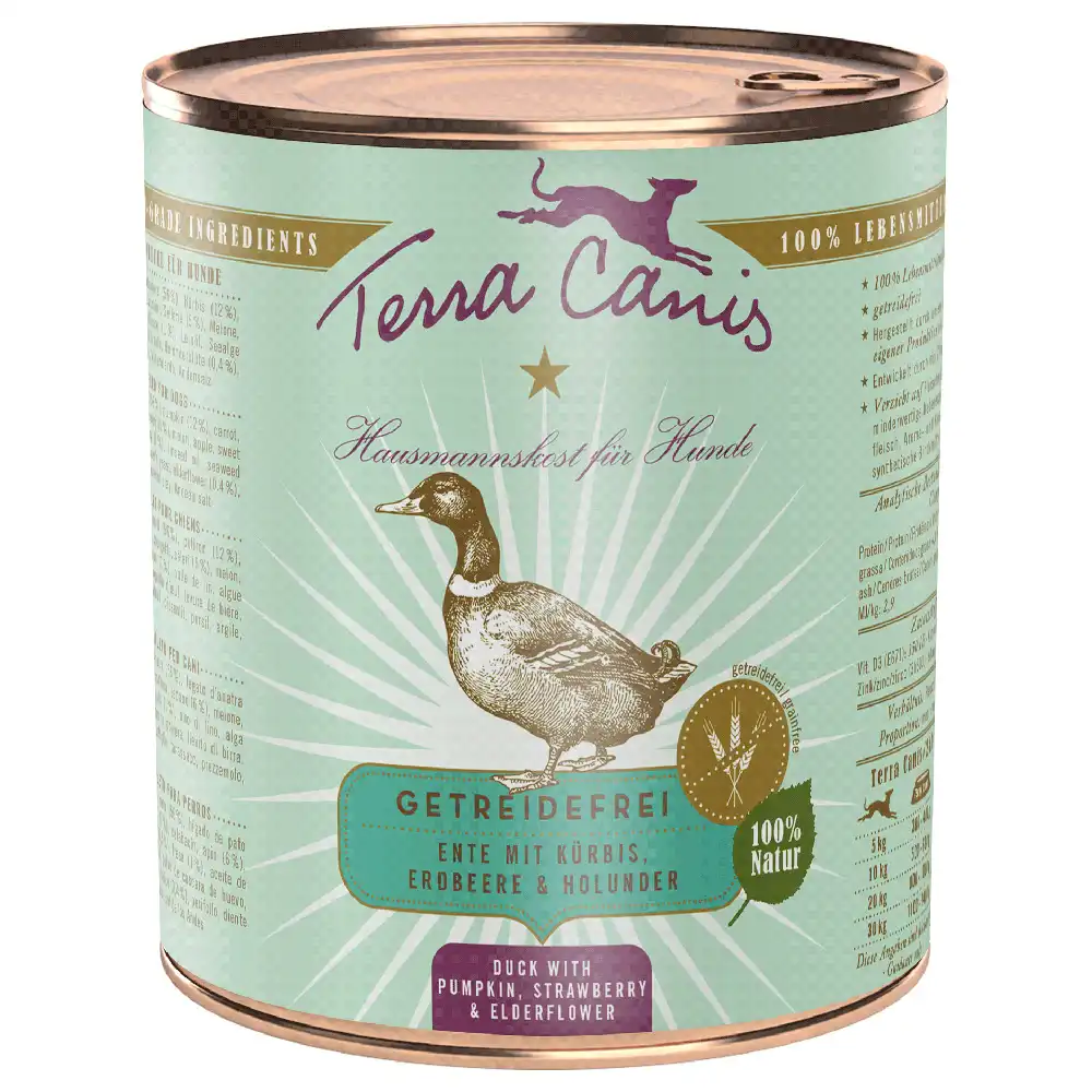 Terra Canis sin cereales 6 x 800 g - Pato con calabaza, fresas y saúco